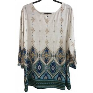 Chico's Tunic Top Blouse Geometric Boho Medallion Print Size 3 XL